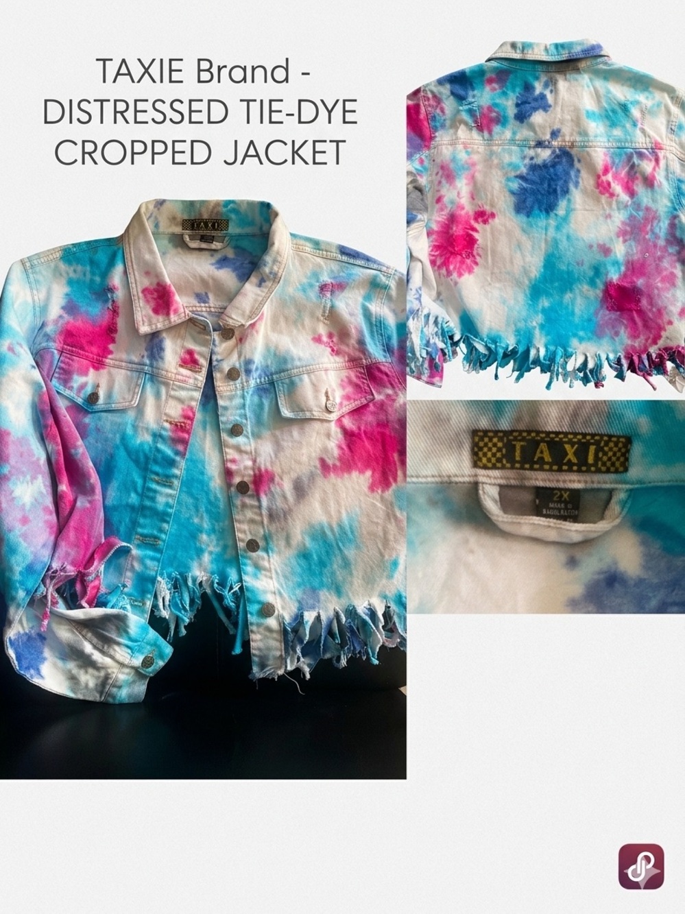 TAXI Distressed Tie-Dye Cropped Denim Jacket 2X - NWT